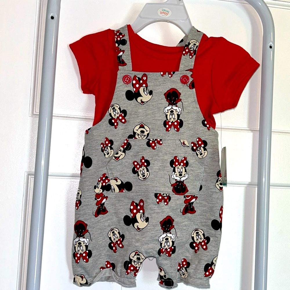 Baby girl Disney shorts romper set. Size 12 months. NWT.